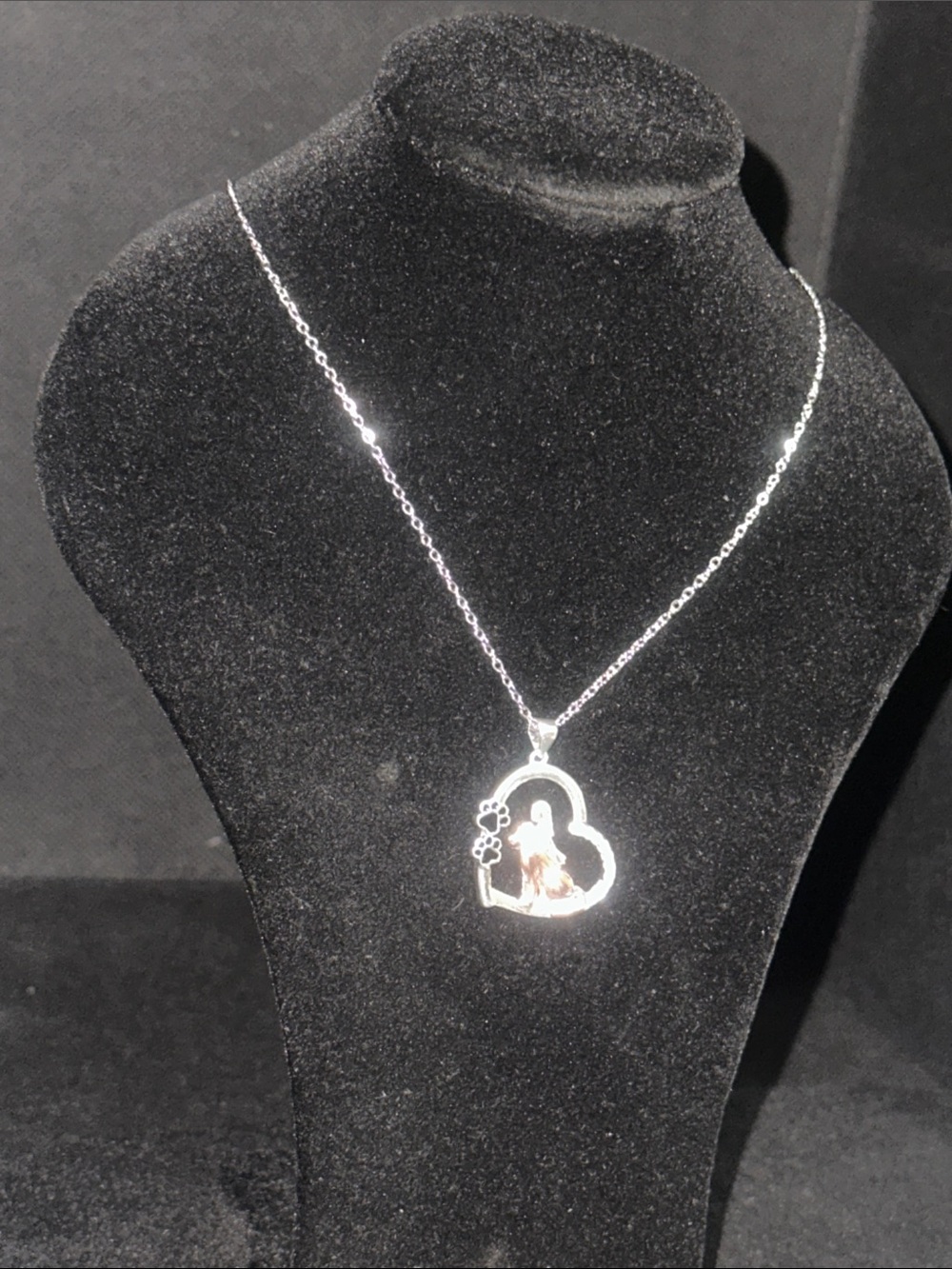 Silver Heart Pendant Necklace with Paw Accent - Women Jewelry